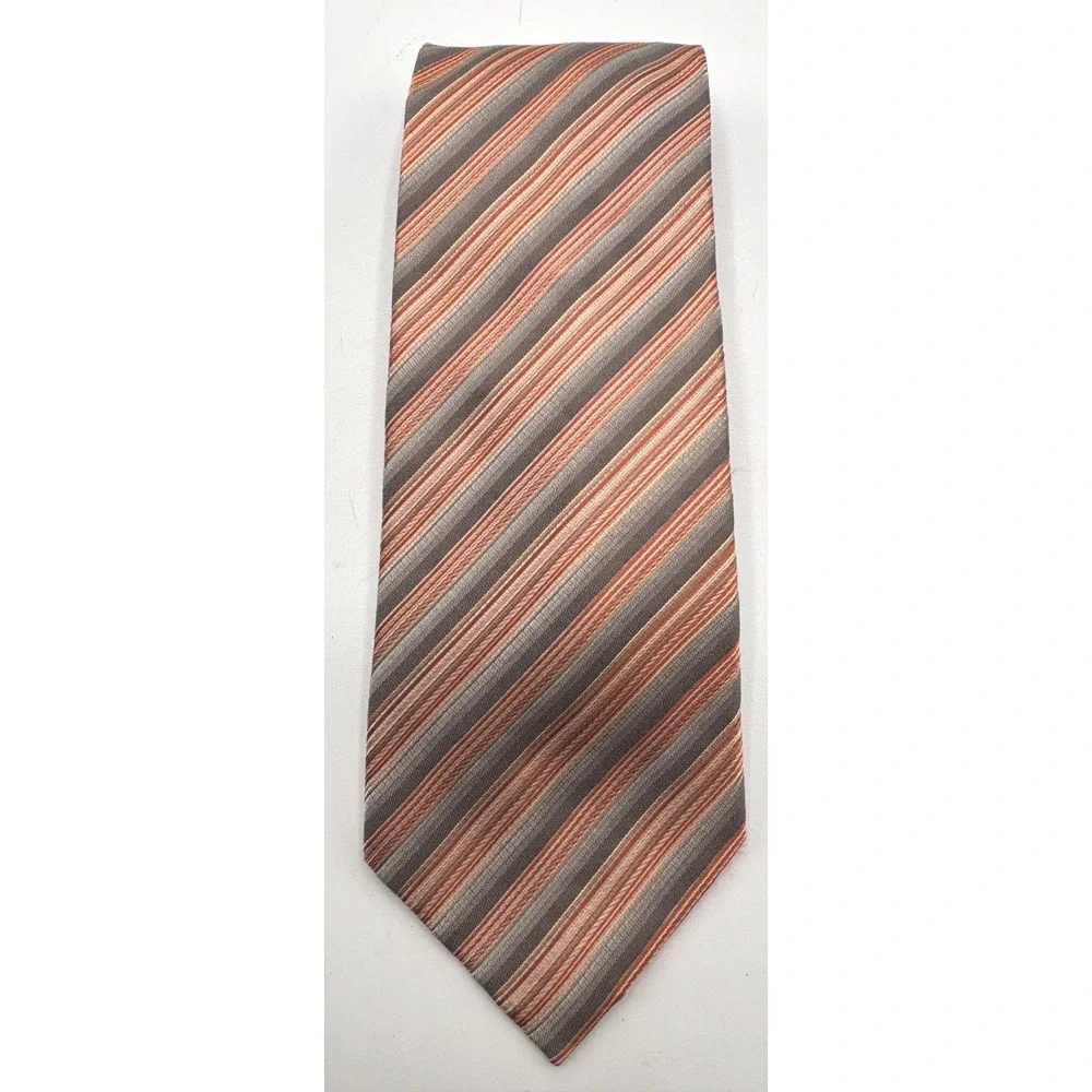Alfani Men's Silk Necktie Gray Orange Peach Diagonal Stripe Classic Dress Tie